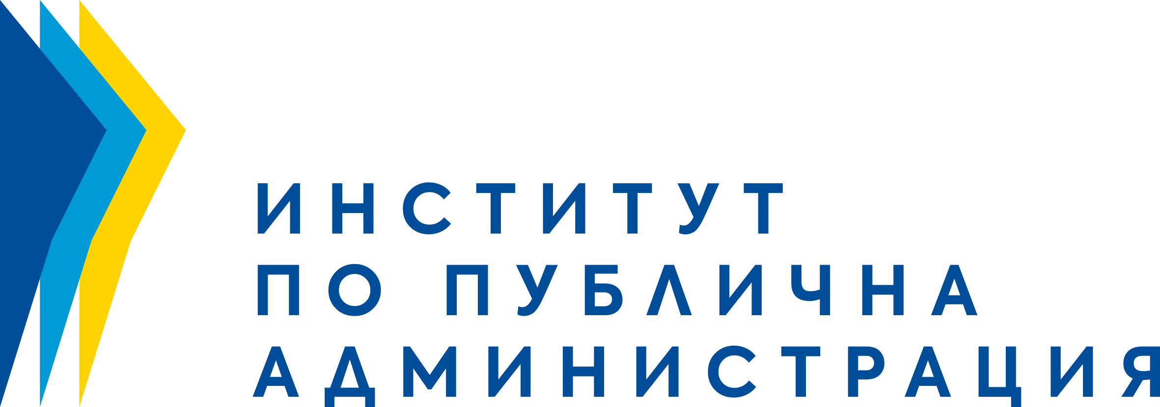 Лого на ИПА представляващо припокриващи се стилизирани триъгълници в последователност отляво надясно тъмносин, светлосин и жълт