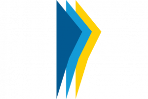 Логото на ИПА - припокриващи се триъгълници в поредност тъмносиньо, светлосиньо, жълто