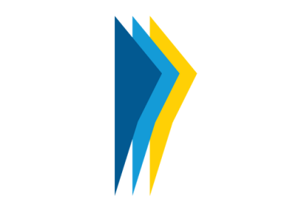 Лого на ИПА представляващо припокриващи се стилизирани триъгълници в последователност отляво надясно тъмносин, светлосин и жълт