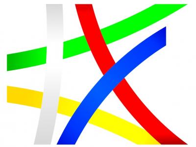 Лого на оперативна програма Добро управление - пресичащи се линии в бяло, зелено, червено, жълто и синьо