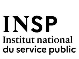 Лого на Националтния институт за публична служба на Франция, представляващо името, изписано с абревиатура INSP и отдолу цялото наименование на френски Institut national du service public