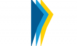 Логото на ИПА - припокриващи се триъгълници в поредност тъмносиньо, светлосиньо, жълто